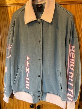 Hello Kitty Dusty Blue Varsity Jacket with Pale Pink Trim